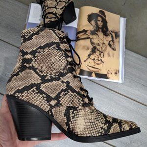Snakeskin Lace Up Booties